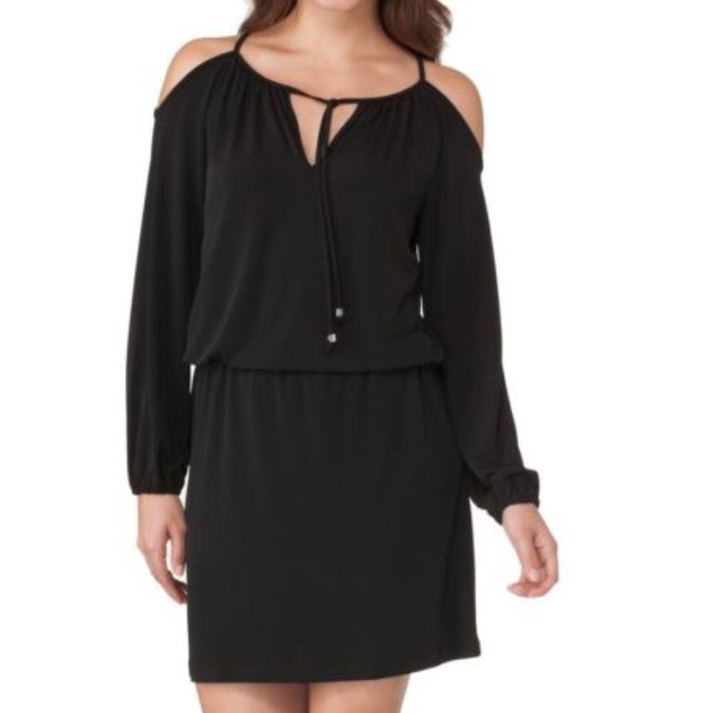 Michael Kors XL Cold Shoulder Blouson Black Dress